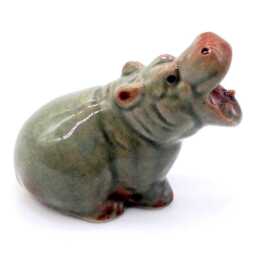 Miniature Ceramic Hippo Hippopotamus Animal Little Grey Brown Figurine Small Statue Tiny Decoration Hand Painted Collectible Figure - thumbnail 2