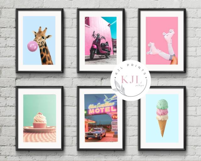 Retro Diner Wall Prints Colorful Kitchen Decor, Set Of 6