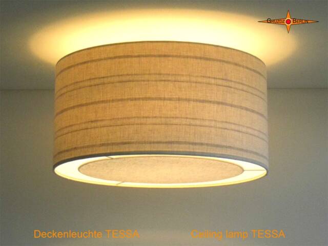 striped Ceiling Lamp in Linen Tessa With Light Edge Diffuser - image 1
