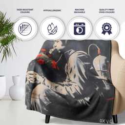 Boy With Red Flowers Dark Stencil Graffiti, Decorative Wall Art Style, Comfortable Everyday Use - Super Soft Fleece Blanket Bed Sofa Throw - thumbnail 2