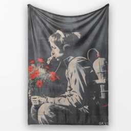 Boy With Red Flowers Dark Stencil Graffiti, Decorative Wall Art Style, Comfortable Everyday Use - Super Soft Fleece Blanket Bed Sofa Throw - thumbnail 1