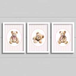 Teddy Bear Girls Nursery Prints, Pink Set Of 3 Decor - thumbnail 3