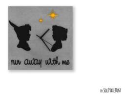 Concrete Square With Peter Pan & Wendy Silhouette - Wall Clock Modern Kids Room Nursery Baby