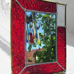 Iridescent Red Stained Glass Mirror With Beveled Corner - thumbnail 2
