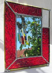 Iridescent Red Stained Glass Mirror With Beveled Corner - thumbnail 1