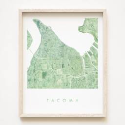 Tacoma Map Watercolor Washington City Block Plan - Art Print Graduation Anniversary Wedding Gift Pacific Northwest Puget Sound Wall - thumbnail 1