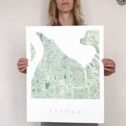 Tacoma Map Watercolor Washington City Block Plan - Art Print Graduation Anniversary Wedding Gift Pacific Northwest Puget Sound Wall - thumbnail 2