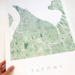Tacoma Map Watercolor Washington City Block Plan - Art Print Graduation Anniversary Wedding Gift Pacific Northwest Puget Sound Wall - thumbnail 3