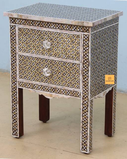 Wood Inlay Bedside Table Moroccan Nightstand - image 1