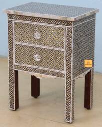 Wood Inlay Bedside Table Moroccan Nightstand - thumbnail 1