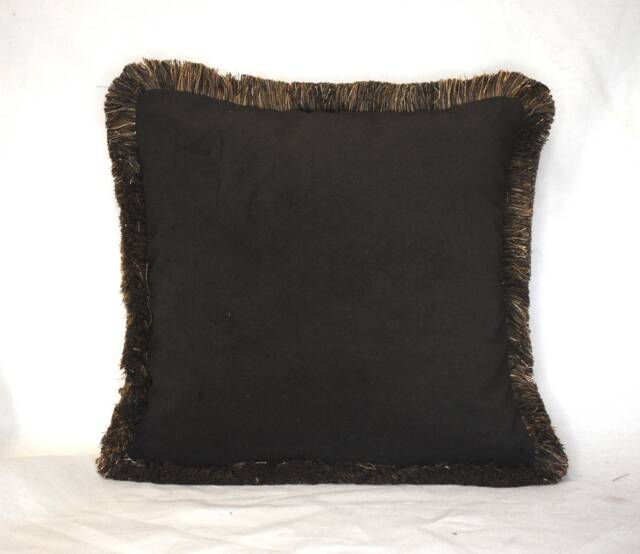 Black Textured Solid Velvet Decorative Throw Pillow With Fringe - image 1