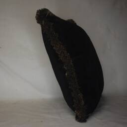 Black Textured Solid Velvet Decorative Throw Pillow With Fringe - thumbnail 4