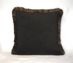 Black Textured Solid Velvet Decorative Throw Pillow With Fringe - thumbnail 1