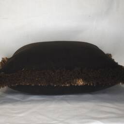 Black Textured Solid Velvet Decorative Throw Pillow With Fringe - thumbnail 3