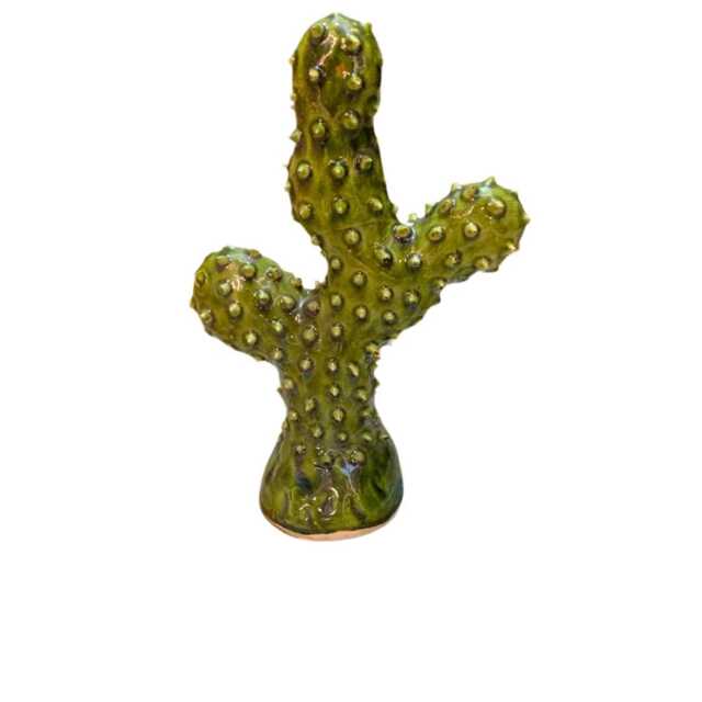 Handmade Ceramic Cactus Sculpture Green Spiked Boho Decor - image 1