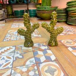 Handmade Ceramic Cactus Sculpture Green Spiked Boho Decor - thumbnail 4