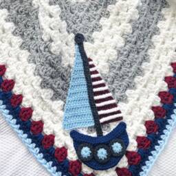 Crocheted Sailboat Nautical Baby Blanket - thumbnail 2