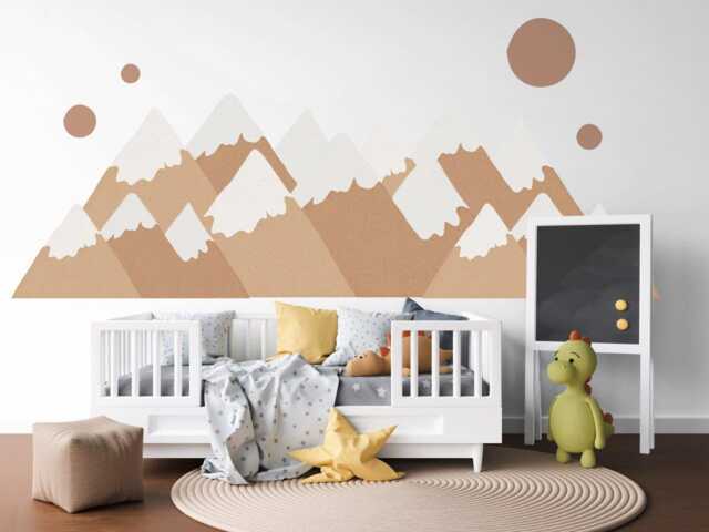 Boho Mountain Wall Decal For Nursery Neutral Sticker Woodland Decor Beige Scandinavian Art - image 1
