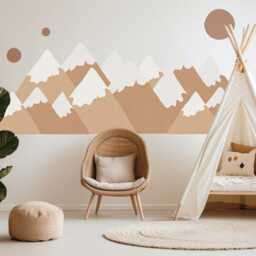 Boho Mountain Wall Decal For Nursery Neutral Sticker Woodland Decor Beige Scandinavian Art - thumbnail 3