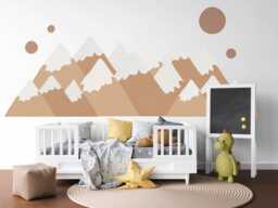 Boho Mountain Wall Decal For Nursery Neutral Sticker Woodland Decor Beige Scandinavian Art - thumbnail 1
