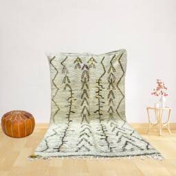 Cream Wool Moroccan Rug - Tribal Geometric Boho Area Carpet With Yellow Accents - thumbnail 2