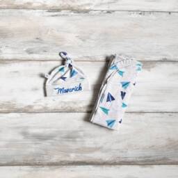 Blue Airplane Design Swaddle Set With Personalized Hat For Baby Boys First Pictures - thumbnail 4