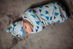 Blue Airplane Design Swaddle Set With Personalized Hat For Baby Boys First Pictures - thumbnail 1