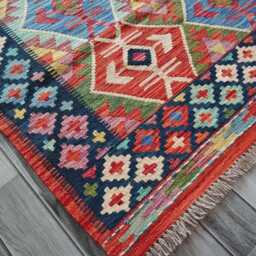 Heritage Kilim Rug, Handmade Artisan Afghan Turkish, Scandinavian, Navajo, Bohemian Flatweave, Natural Wool Multicolour Rug 193x145 cm - thumbnail 3