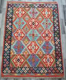 Heritage Kilim Rug, Handmade Artisan Afghan Turkish, Scandinavian, Navajo, Bohemian Flatweave, Natural Wool Multicolour Rug 193x145 cm - thumbnail 1