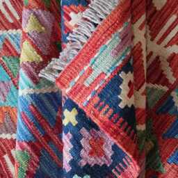Heritage Kilim Rug, Handmade Artisan Afghan Turkish, Scandinavian, Navajo, Bohemian Flatweave, Natural Wool Multicolour Rug 193x145 cm - thumbnail 4
