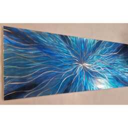 Modern, Abstract, Contemporary Metal Wall Art, Sculpture, 3D Effect, By R Toomer Art. Titled Nova. Blue, Teal, Navy, & Silver - thumbnail 2