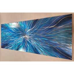 Nova. Modern Abstract Metal Wall Art, Blue, Teal, Navy & Silver. Indoor/Outdoor Decor