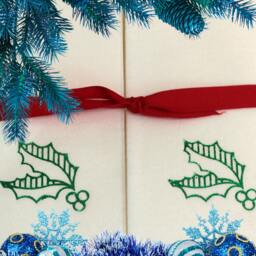 Embossed Holly Linen Guest Towels Christmas Holiday Decor - thumbnail 3
