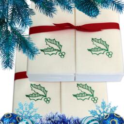 Embossed Holly Linen Guest Towels Christmas Holiday Decor - thumbnail 2