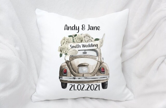 Personalised Wedding Car Cushion, Custom Names & Date - image 1