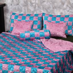 Luxury Faux Fur Bed Set Aquamarine & Quartz Patchwork - thumbnail 2