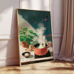 Japanese Ramen Noodle Art Print, Steamy Kitchen Wall Art, Retro Food Poster, Cozy Asian Cooking Illustration, Bowl Decor - thumbnail 3