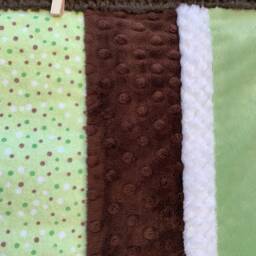 Handmade Modern Baby Minky Blanket Green, White & Brown Polka Dot - thumbnail 3