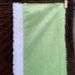 Handmade Modern Baby Minky Blanket Green, White & Brown Polka Dot - thumbnail 2