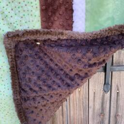 Handmade Modern Baby Minky Blanket Green, White & Brown Polka Dot - thumbnail 4