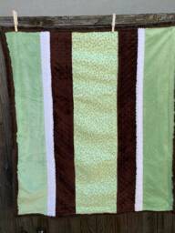 Handmade Modern Baby Minky Blanket Green, White & Brown Polka Dot
