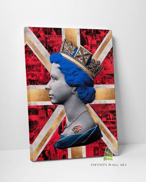 Punk Queen Liz Stamp Canvas Art Wall Graffiti Print British Union Jack Flag Picture Framed Decor -E17 - image 1