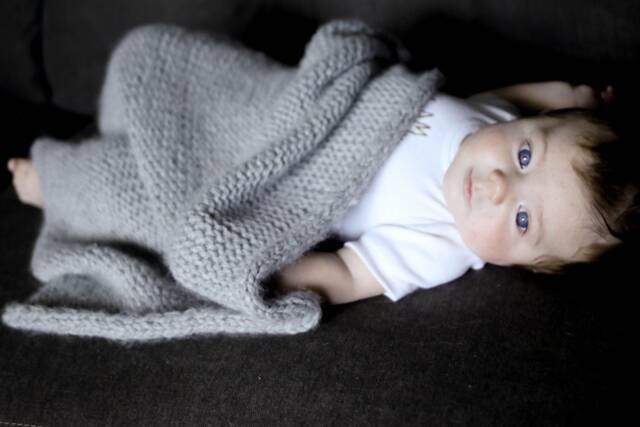Gray Knit Baby Blanket, Unisex Luxury Alpaca Blanket - image 1