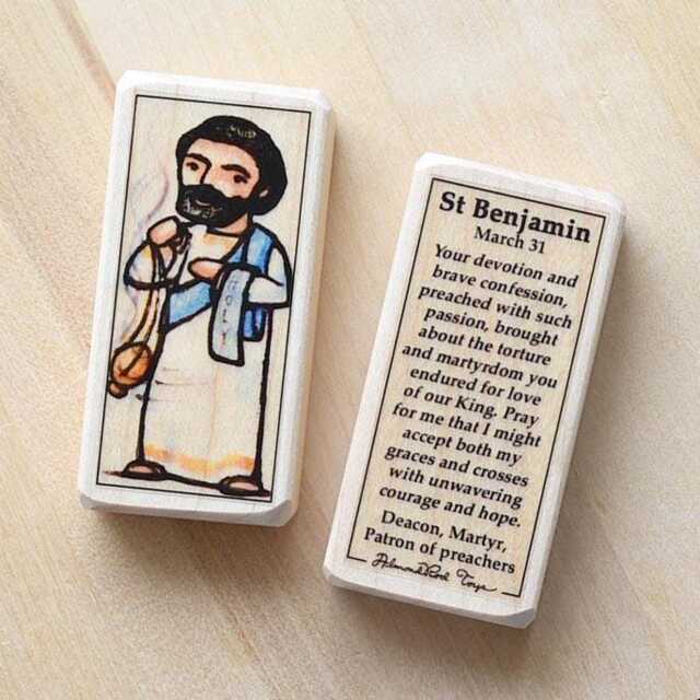 st Benjamin The Martyr Patron Saint Block With Gift Bag // Deacon, Patron Of Preachers Catholic Toys By Almondrod - image 1