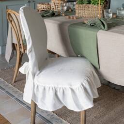 Linen Chair Slip Cover With Ruffle -French Brasserie Oval Chair Natural Linen Seat Cushion - Romantic- Protection - thumbnail 3