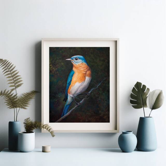 Eastern Bluebird Fine Art Print. Oil Painting Bird Artwork. Original Wildlife Home Decor. Lover Wall Poster. Living Room - image 1