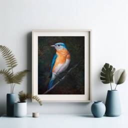 Eastern Bluebird Fine Art Print. Oil Painting Bird Artwork. Original Wildlife Home Decor. Lover Wall Poster. Living Room - thumbnail 1