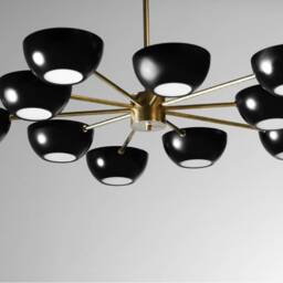 Large Sputnik Chandelier Modern Italian Stilnovo Style, Brass & Steel - thumbnail 2