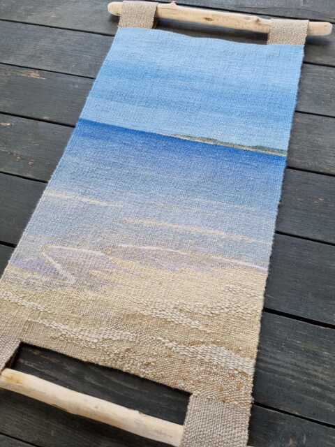 Handwoven Sea Tapestry, Summer Beach, Linen & Wool Wall Hanging, Textured Fibre Art - image 1