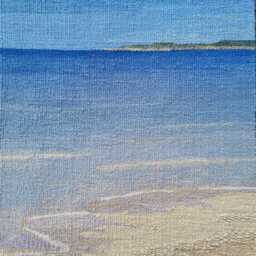 Handwoven Sea Tapestry, Summer Beach, Linen & Wool Wall Hanging, Textured Fibre Art - thumbnail 4
